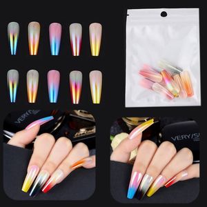 24 stks DIY Volledige Cover Valse Nail Tips Aurora Dazzle Kleur Gradiënt Fake Nagels Afneembare Vingernagels Verlengingsmanicure Decoratie