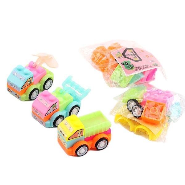 24 Uds DIY rompecabezas coches de bloques de construcción juguetes vehículo de construcción niños Baby Shower regalos de fiesta de cumpleaños piñata bolsa de favores de fiesta