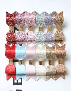 24 -stcs dubbele haar boog prins kinderen meisje haarspelden faux glitter vilt litchi stria baby pu lederen haargreep streep gouden clip barrette4144866