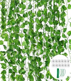 24 pz foglie di edera finte piante di vite artificiali rattan appeso verde ghirlanda per la casa giardino festa di nozze decorazione della parete decorativa 8491718