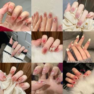 24 -st fal nagels Coffin Amandel kunstmatige nep met lijm volle cover nagels tips druk op manicure gereedschap faux ongles 240423