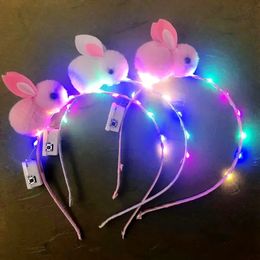 24pcs Girls Femmes allume Happy Year Fox Rabbit Cat Horn Band Ear Band LED Glow Hair Band Party Costume Rave Hair Accessoires 240417