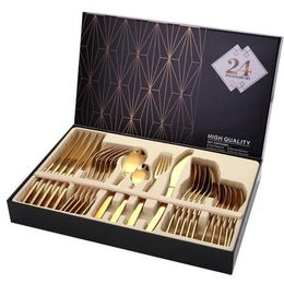 24pcs Gold Cutlery Dîner Set Table Volisse Couvoirs Set Distes couteaux Couteaux Forks Western Kitchen Dîle Varelle en acier inoxydable Home305Z