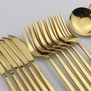 24 stks gouden servies 18/10 roestvrij staal bestek vorkmes lepel tafelgerei loftware tafelzilver set geschenkdoos Y200610