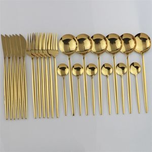 24pcs Or Vaisselle En Acier Inoxydable 18/10 Vaisselle Couteau Fourchette Cuillère Couverts Lave-vaisselle Coffre-fort Couverts Coffret Cadeau Y200610