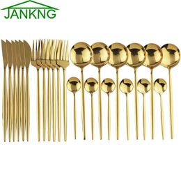 24 pçs conjunto de louça de ouro espelho talheres talheres 304 talheres de aço inoxidável talheres ocidentais cozinha jantar lnife colher fork263y