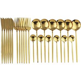 Set di stoviglie in oro 24 pezzi Set di stoviglie in acciaio inossidabile LNIFE Set di posate forchetta cucchiaio Posate sicure Gift267i