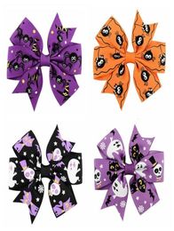 24 -stcs Holiday Ribbon Bow Alligator Halloween Bowknot Hair Clip voor kinderen Halloween Hair Accessoires Haarspelden Grosgrain Ghost PI5309689