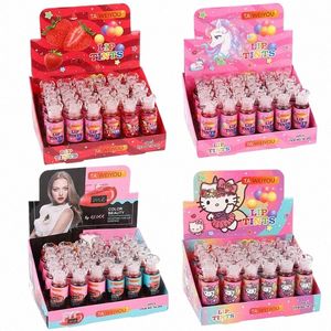 24 pièces Kawaii licorne chat bonbons brillant à lèvres teintes imperméable Lg durable liquide rouge à lèvres filles lèvres maquillage en gros 54K7 #