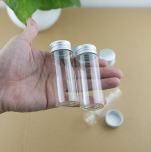 24 unids/lote 30*80mm 40ml lindas botellas de vidrio pequeñas tapas de aluminio frascos pequeños viales contenedores transparentes botellas de Perfume de alta calidad