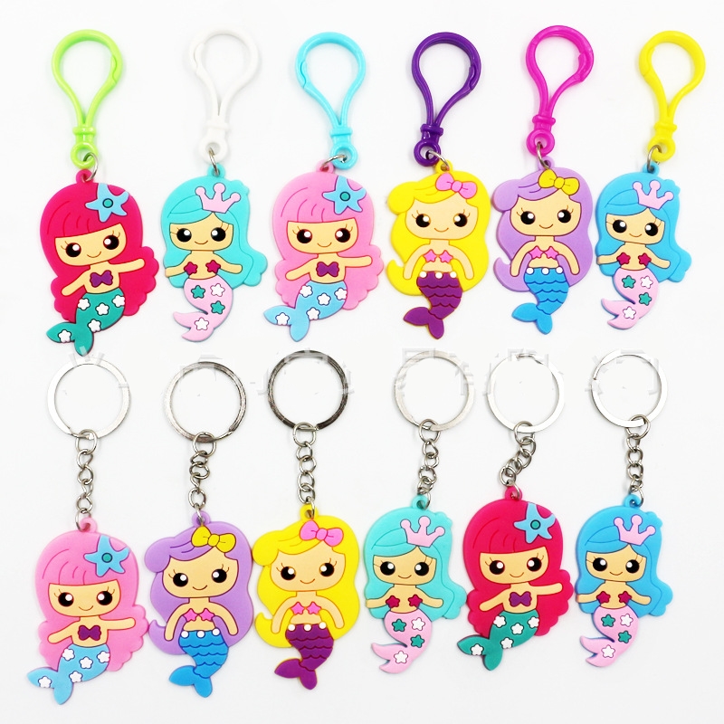 Mermaid Key Chains Pvc Keychain Pvc Cartoon Cute Keyring For Women Girls Kids Charm Key Ring Accessories
