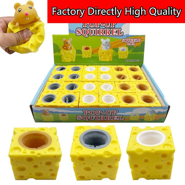 24pcs / lot Pop up Funny Mouse Cheese Block Games Squeeze Anti-stress Toy Hide and Seek Figures Soulagement du stress Fidget Toys pour enfants Adulte 1221