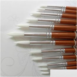 24 stks veel Ronde Vorm Nylon Haar Houten Handvat Kwast Set Tool Voor Art School Aquarel Acryli jllBUB lekker shop233w