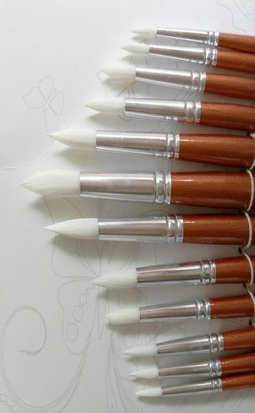 24 pcs / lot forme ronde en nylon cheveux manche en bois pinceau ensemble outil pour école d'art aquarelle peinture acrylique fournitures 3089046