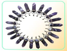 24pcs lot de mode entière Stripe Stripe Amethysts Charms Hexagonal Healing Reiki Point Pendentids for Bijoux Making 211014224Z2868371