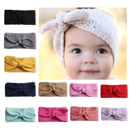 24 unids / lote Winter Warmer Ear Knitted Headband Turban para Baby Girls Crochet Bow Wide Stretch Hairband Headwrap Hair Accessories291G