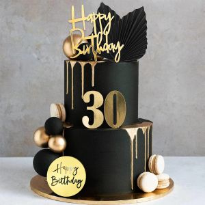 24 -sten man Black Gold Ball Happy Birthday Cake Topper Decoraties voor Black Boho Wedding Boy Birthday Party Baby Shower Supplies