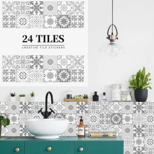 24 Uds Mandala Retro patrón PVC brillante autoadhesivo azulejo pegatina cocina baño decoración del hogar pegatinas de pared impermeables 240127