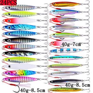 24 pièces Jig en métal 40g30g20g Shore Casting leurres de pêche cuillère eau salée Jack ensemble de pêche Bit appât artificiel 240312