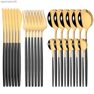 24 Pcs Miroir Or Vaisselle Couverts Ensemble De Vaisselle En Acier Inoxydable Couteau Fourchette Cuillère À Café Partie Couverts Argenterie Ensemble L230704