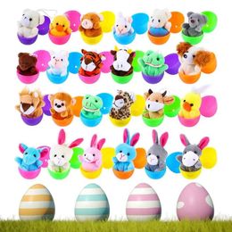 24 piezas novedosoas de Pascua, huevo sorpresa llena de títeres de dedos animales, huevos de pascua brillantes de Pascua, suministros de cesta de fiesta de Pascua 240314