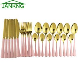 24pcs Pink Gold Dingeware Mirror Cutlery Set Kitchen Lnife Spoon Dinner Fork Set 304 ACIER INOXDUX ACTE