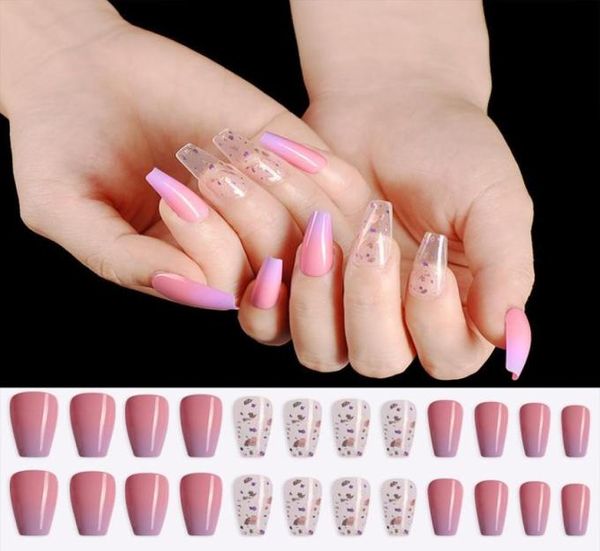 24 Uds. De uñas postizas de Ballet largas de lavanda portuguesa, diseño en polvo con purpurina, herramientas para puntas de uñas completas, manicura femenina 8843930