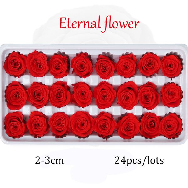 24pcs Préservé Fleurs Rose Immortelle Rose Fête Des Mères DIY Mariage Vie Éternelle Fleur Matériel Cadeau En Gros Fleur séchée / Boîte Z1202