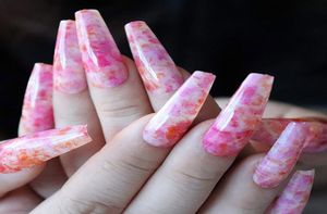 24 stuks druk op ombre acrylnagels met ontwerp natuurlijke lange ballerina doodskist valse vingernagels volledige dekking nail art voor vrouwen en g7558272