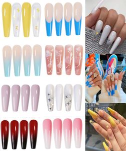 24 -stcs Professionele nepnagels Lange ballerina Half Franse acrylnageltips Pers op nagels Volledige cover Manicure Beauty Tools8301174