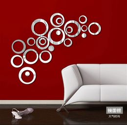 24 pièces anneau acrylique trois dimensions miroir Stickers muraux salon chambre TV fond mur cercle décoration de la maison