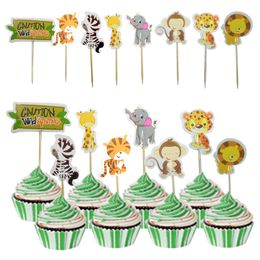 24 pezzi Safari Jungle Party Animal Cupcake Toppers Picks Decorazione festa di compleanno Bambini Baby Shower Girl Bomboniere Cupcake Toppers 220815