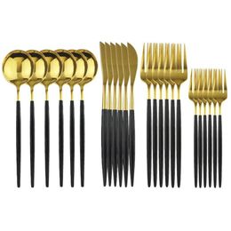 Conjunto de 24 piezas de oro Black Gold Cutlery Set Possert Fank Flatware Conjunto de tortuga de Citina de Cocina de Caliente Inicedente214p