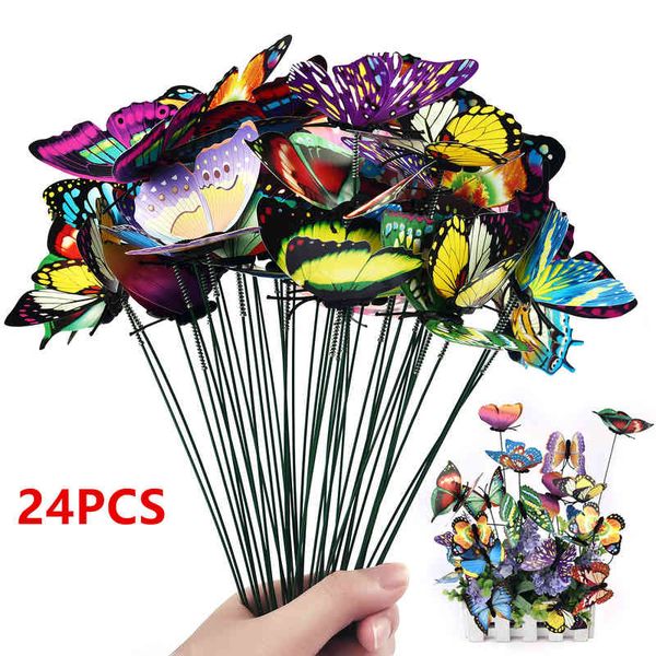 24pcs / ensembles papillons jardins jardinière jardinière coloré fantaisiste enjeux de papillon décoracion de décoration extérieure décoration de pots de fleurs