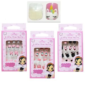 24 -stcs/set cartoon stijl kinderen nep nagels afneembare volledige deksel persstick op nagels decor kinderen cadeau