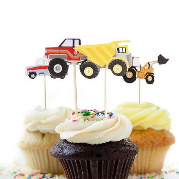 24 pièces/ensemble différentes fournitures de fête à thème de voiture, décorations de Cupcake de voiture de dessin animé, choix de décorations de fête d'anniversaire pour enfants WA1365