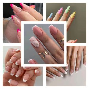 24 -stcs/zet valse nagels afneembare pers op nagels kunst diy draagbare volledige omslag Franse nep nagels tips wit zwart kleurrijk