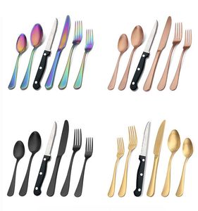 24 stks / set Matte Black Silverware Set met Steak Messen Roestvrijstalen Statingsweerkits Service voor 4 stks Hand Wassen Aanbevolen 6pcs / Set Mes Fork Lepel