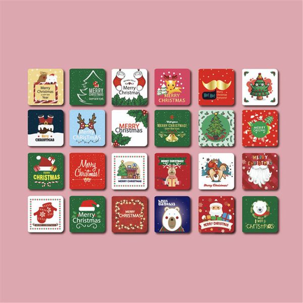 24pcs / set Mini Carte De Voeux De Noël Avec Enveloppe Cartes De Bénédiction Du Nouvel An De Noël Pour Les Invitations De Fête De Vacances Dessin Animé DIY Enfants Cadeau