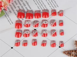 24pcs Set Press sur les ongles Fleurs de style frais Impression des ongles artificiels Design Red Faux Nail avec des ongles de colle 228Y4598808