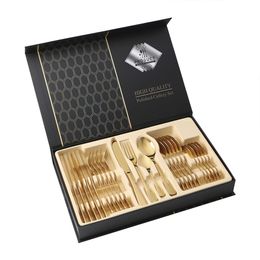 24pcs / set roestvrijstalen steak mes vork lepel theelepel bestek sets met geschenkdoos