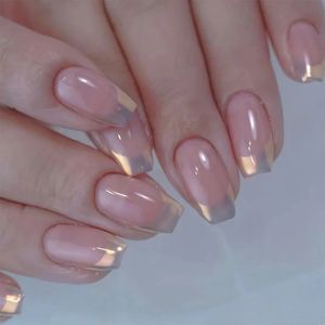 24pcs Ballet Short Nails False Champagne Aurora Frague Frague Frague Couverture Presse sur les pointes Nail Tips en gros 240419