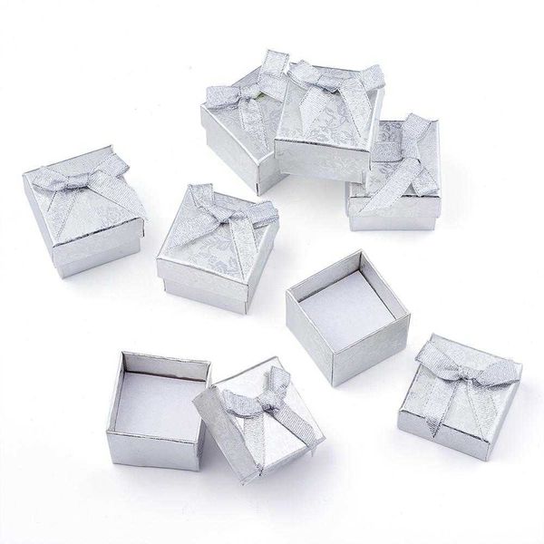 24pcs carré carton bijoux Boîtes Boîte Bowknot Saint Valentin cadeaux Boîtes d'emballage avec sponge de haute qualité aléatoire couleur mixte 211014