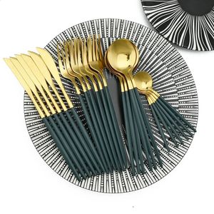 24 pièces ensemble de vaisselle en acier inoxydable cuisine ensemble de couverts en or vert couteau fourchette cuillère couverts vaisselle ensemble d'argenterie occidentale 240130