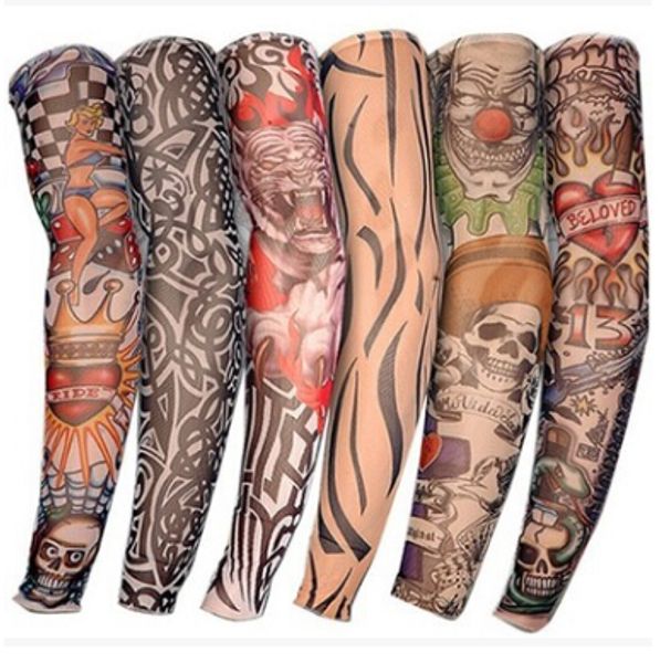 Manga hombres y mujeres Nylon tatuaje temporal medias de brazo mangas largas mangas de tatuaje falso