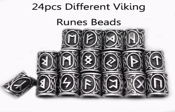 24pcs Top Silver Norse Viking Runes Charms Perles Résultats pour bracelets pour le collier pendentif Beard ou Hair Vikings Rune Kits3834850