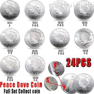 Pièces de monnaie de la paix des états-unis, 24 pièces, plaqué cuivre, argent, copie, Collection d'art, 1921-1935, 2042