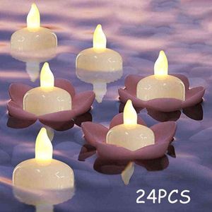 Bougie chauffe-plat LED sans flamme, 24 pièces, étanche, électrique, flotteur, décoration de mariage, saint-valentin, H1222