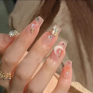 24 -stcs draagbare roze pers op nep nagels tips met lijm valse nagels ontwerp vlinder vlinder Moyal Girl dragen gereedschap 240423