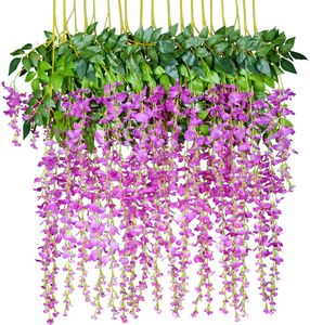 24pcs Wedding Decor Artificial Silk Wisteria Flower Vines Hanging Rattan Bride Flowers Garland For Home Garden Hotel